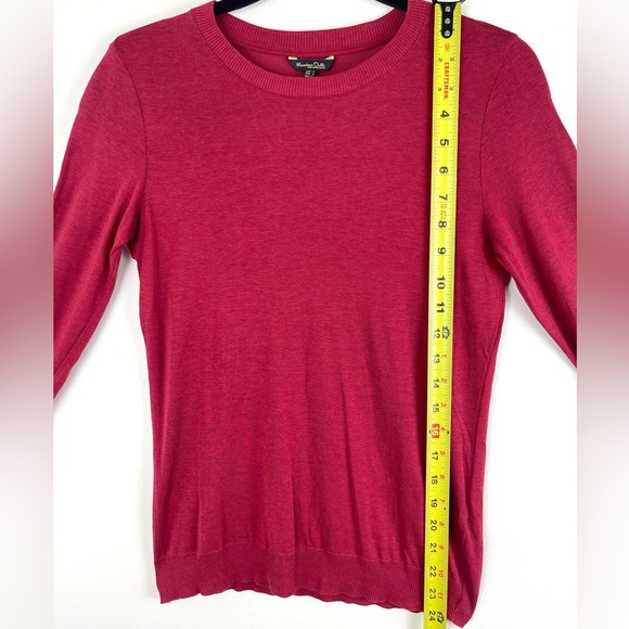 Massimo Dutti Silk Blend Crewneck, Long Sleeve Semi Sheer Pullover, Red, Small - Picture 4 of 6